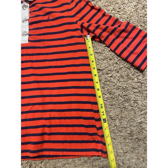 Nautica Women’s Quarter Sleeve Polo Shirt, Red And Navy Stripes With Toggles, XL - Picture 6 of 7